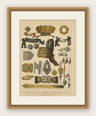 The Costumes of Germany, Bohemia & Austria; Wedding Crowns, Jewellery etc., 1870, shown framed