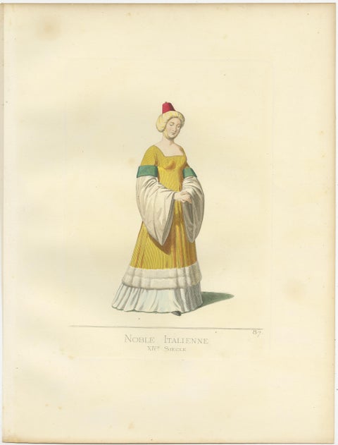 Antique Print of an Italian Noblewoman, 14th Century, by Bonnard, 1860, view 2
