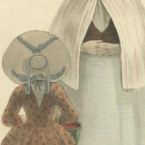 Antique Print of a Woman and Little Girl in Traditional Dutch Costume, 1817, close-up 3