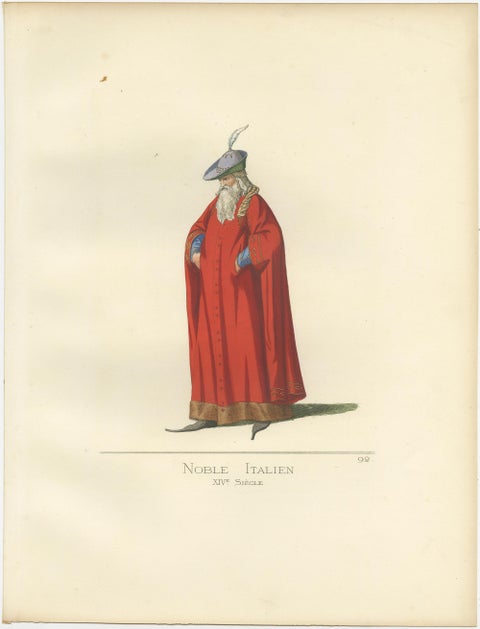 Antique Print of an Italian Nobleman, 14th Century, by Bonnard, 1860, view 4