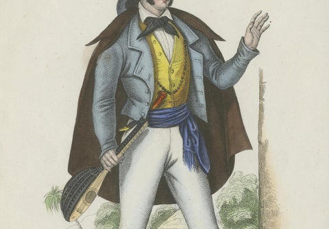 Cincinnati Costume Print, Antique Hand-Colored Lithograph, 1854, close-up 2