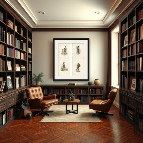 Four Antique Alpine Trades & Folk Costume Engravings, Switzerland & Tyrol, 1850, shown framed in a room