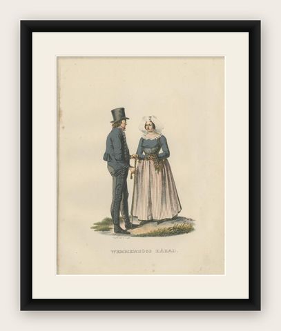 Antique Costume Print of Vemmenhögs County in Sweden, c.1864, shown framed