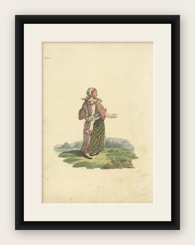 Antique Costume Print of a Woman of Finland in Her Holiday Dress, 1811, shown framed