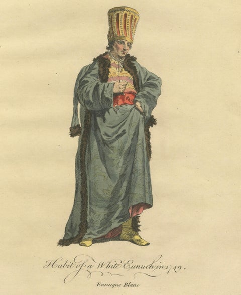 Ottoman Eunuch Costume Print, Hand-Colored Engraving, 1749, close-up 4