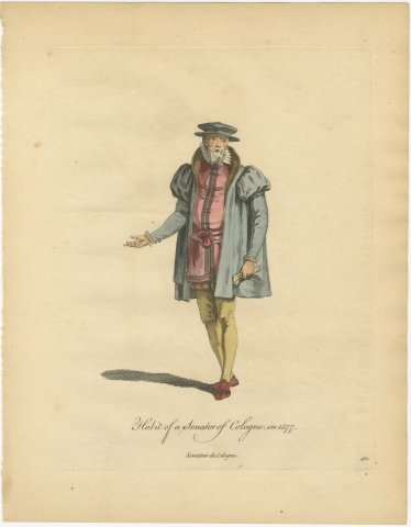 Senator of Cologne in Gray Gown and Flat Hat, Costume of 1577, Jefferys 1757, view 2