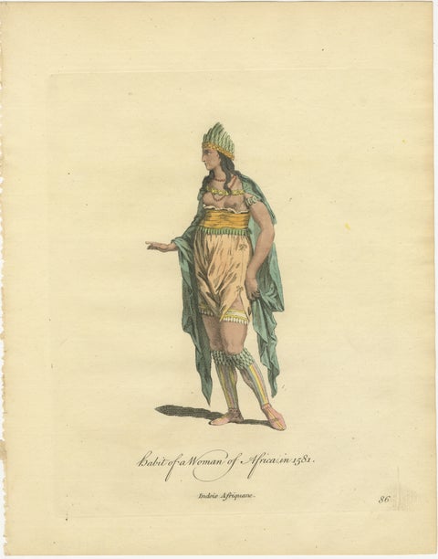 Habit of a Woman of Africa in 1581, Early Ethnographic Costume Engraving, 1749, view 2