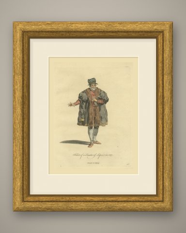 Senator of Leipzig in Fur-Faced Gown and Striped Hat, Costume of 1577, 1757, shown framed