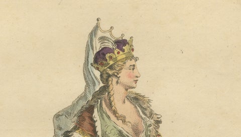 Tartar Princess Costume Print, Hand-Colored Engraving by Jefferys, 1749, close-up 2