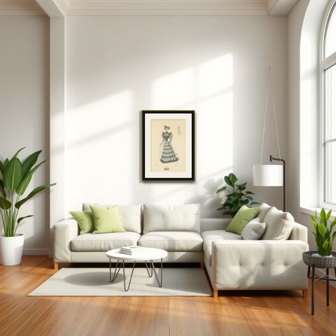 Elegant Fashions of 1889: Lithographs by L. Michau and M. de Solar, shown framed in a room