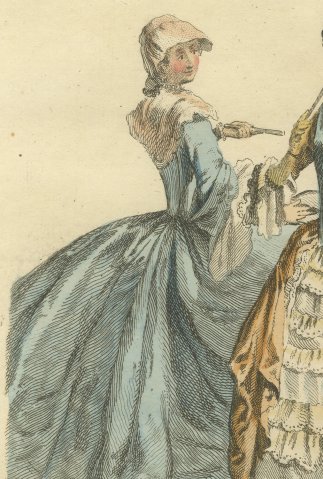 Three English Ladies of 1735, 1745 and 1755, Jefferys Costume Print, 1757, close-up 1