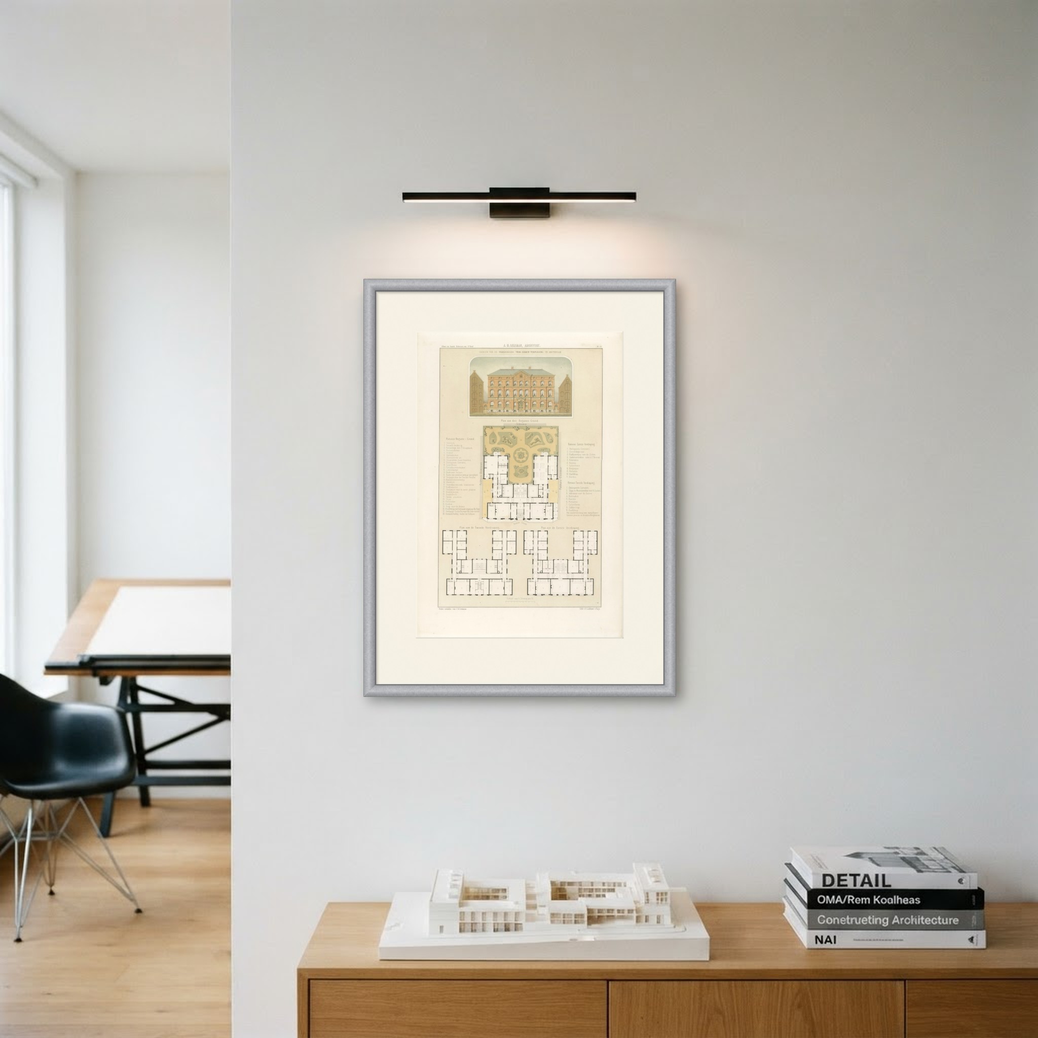 Prinsengracht Hospital, Amsterdam, Dutch Architecture Print, Leliman, 1865-1866, shown framed on a wall