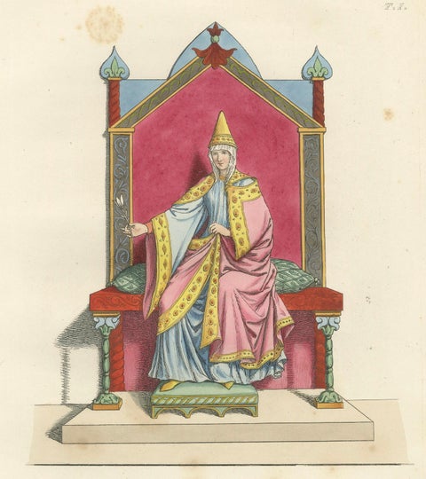 Regal Figures in Ceremonial Dress c.15th Century, Antique Print 1845, close-up 3