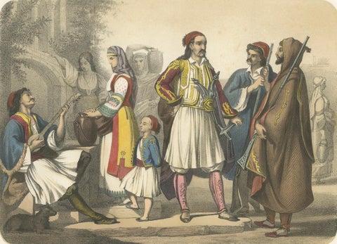 Greek Costumes, Athenians and Palicars of Selléide, c.1845, close-up 1