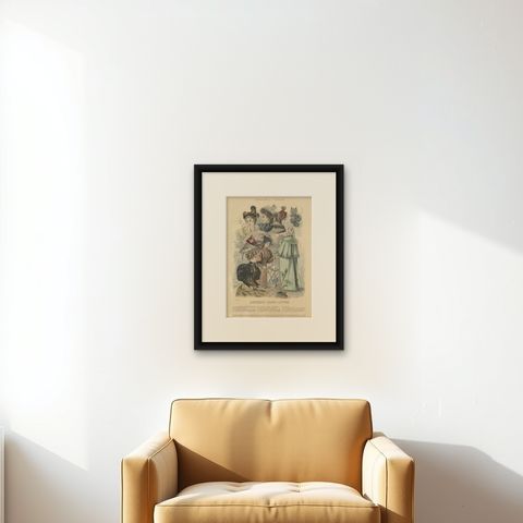 Antique Female Fashion Print by Breitkopf, 1894, shown framed on a wall