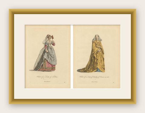 Italian Renaissance Costume Engravings of Padua & Siena, Hand-Colored, 1749, shown framed