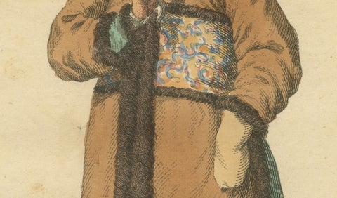 Chinese Mandarin in Winter Court Dress, Antique Print, Jefferys, 1749, close-up 6