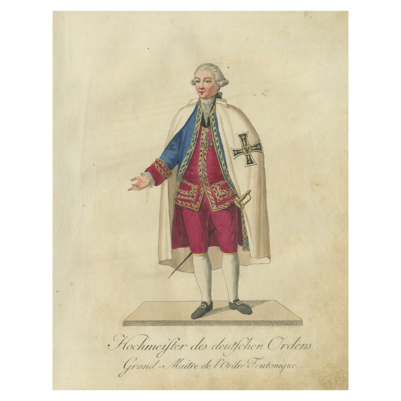 Grand Master of the Teutonic Order: 1791 Colored Engraving in Ceremonial Robes