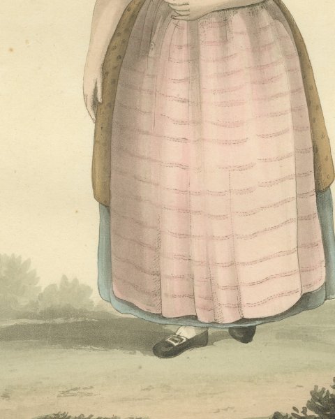 Woman of Broeck, Dutch Regional Dress, Antique Ackermann Print, 1817, close-up 2