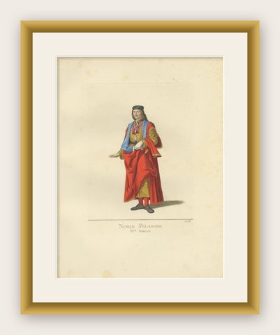 Antique Print of a Nobleman from Milan, 15th Century, by Bonnard, 1860, shown framed