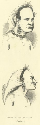 Native and Chief of Vannu, Vanikoro, Antique Wahlen Costume Print, 1843-1844