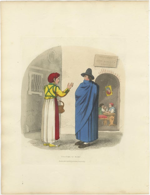 Costume Print: Traditional Dress of Rome, 1820 Hand-Colored Engraving, view 2