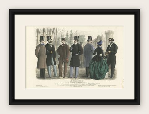 Large Antique Fashion Print, 1861, shown framed