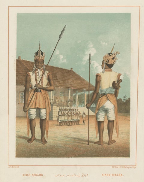 Antique Print of Javanese Guards Dressed in Ornamental Costume by Van Pers, view 3