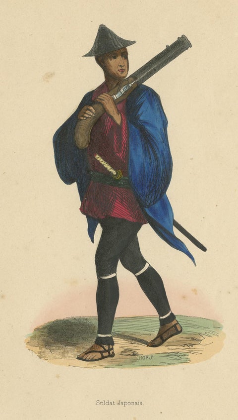 Antique Costume Print of a Japanese Soldier by Wahlen, 1843, view 3