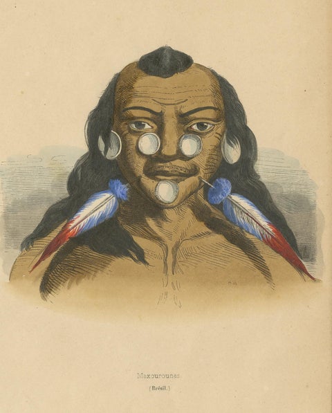 Antique Costume Print of a Brazilian Warrior by Wahlen, 1843, view 2