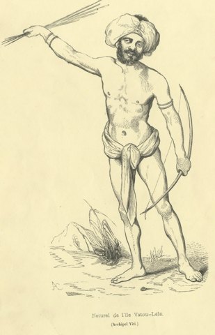 Native of Vatou-Lele, Fiji, Antique Wahlen Costume Print, 1843-1844