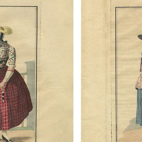 Set of 4 Antique Prints of Dutch Costumes by Maaskamp '1805', close-up 1