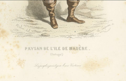 Set of Four Antique Portuguese & Madeira Folk Costume Engravings, circa 1850, close-up 1