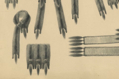 French Art Nouveau Fashion Design of Fur Stoles and Scarves, c.1910, close-up 1