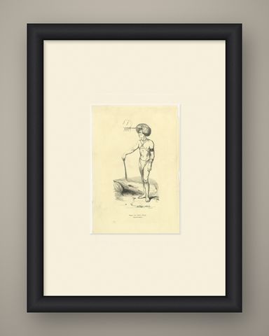 Papuan of Dorey Harbour, Antique Wahlen Costume Print, 1843-1844, shown framed