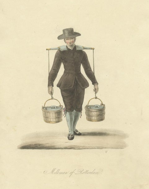 Antique Print of a Milkman of Rotterdam in the Netherlands, 1817, close-up 1
