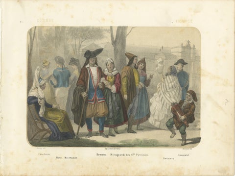 French Regional Costumes, Bretons, Parisians and Savoyard, c.1845, view 2