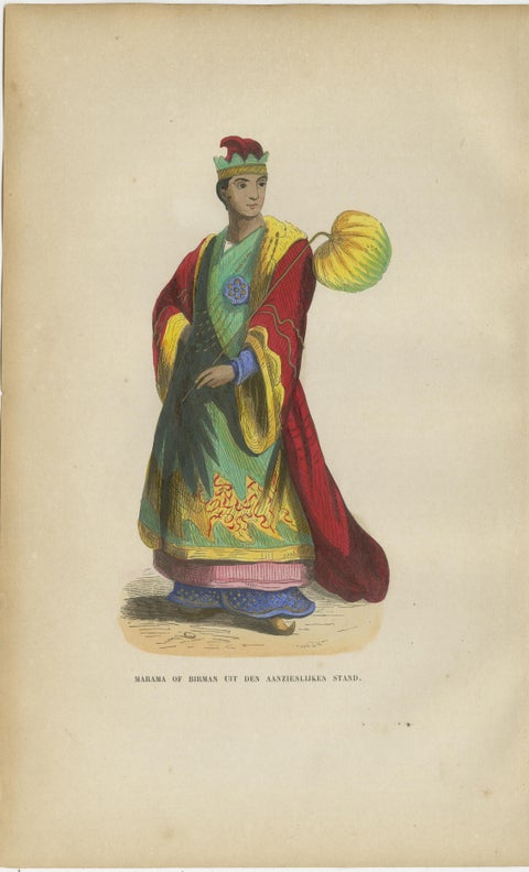 Burmese Nobleman & Noblewoman Costume Prints, Hand-Colored Pair, 1854, view 4