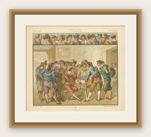 Pl. 171 Antique Print of Italian Costumes by Racinet, 'circa 1880', shown framed
