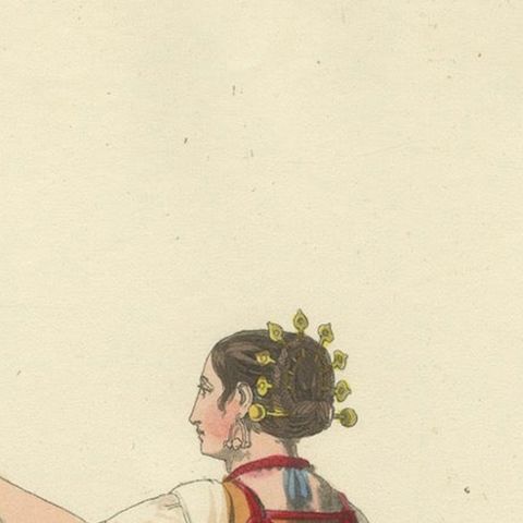 Costume Print: Woman near the Bridge of Lodi, Lombardy, Italy - 1820s Engraving, close-up 6