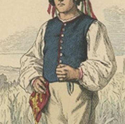 Antique Costume Print of a Slovake from the Region of Košice, ca 1880, close-up 1