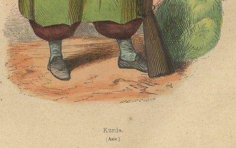Kurdish Warrior in Traditional Attire from 19th Century Lithograph, close-up 1