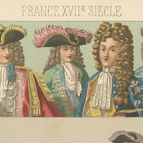 Pl. 103 Antique Print of French 17th Century Costumes by Racinet, circa 1880, close-up 1