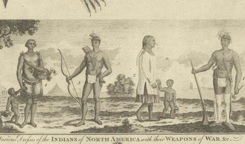 Indians of North America, Dress and Weapons, Millar Geography Engraving, c.1782, close-up 6