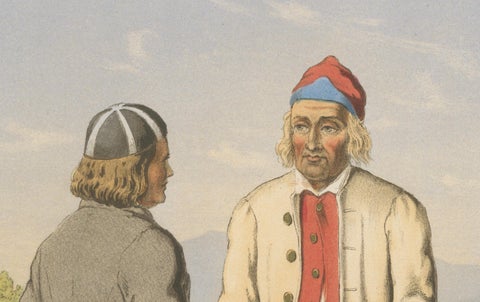 Selbu Regional Dress, Norwegian Folk Attire with Stone Quarry Scene, c.1860, close-up 3
