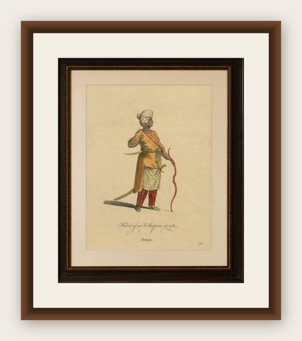 Habit of an Ethiopian, Early Ethnographic Costume Engraving, 1749, shown framed