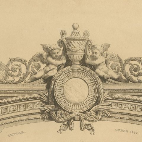 French First Empire Court Costume Lithograph, 1807, Published 1847, close-up 1