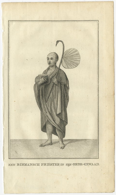 Burmese Monk in His Religious Robe, Antique Costume Print, circa 1800, view 2