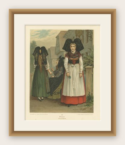 Alsace Folk Costume, Griesheim, Traditional Dress, c.1875, shown framed