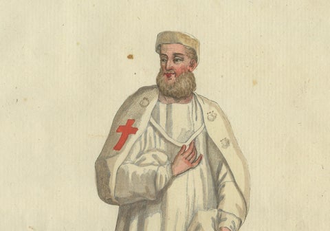 Knight Templar in Traditional House Attire: A Rare 1791 Hand-Colored Engraving, close-up 2